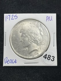 1925 AU Peace Silver Dollar Coin