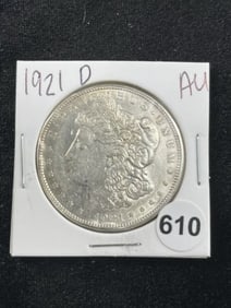 1921 D AU Morgan Silver Dollar Coin