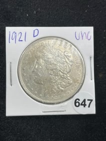 1921 D UNC Morgan Silver Dollar Coin