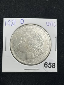 1921 D UNC Morgan Silver Dollar Coin