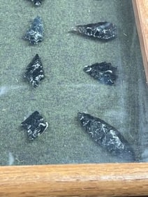 Frame of Obsidian Arrowheads & Nice Pendant, etc Indian Artifact Arrowhead