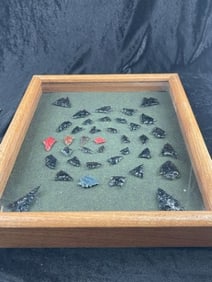Frame of Obsidian Arrowheads, etc Indian Artifact Arrowhead