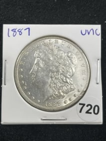 1887 UNC Morgan Silver Dollar Coin