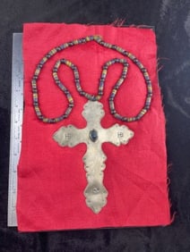 Hudson Bay Trade Cross Pendant with Trade Bead Necklace Frame is Included Indian Artifact Arrowhead