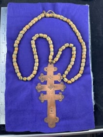 Hudson Bay Trade Cross Pendant with Trade Bead Necklace Frame is Included Indian Artifact Arrowhead