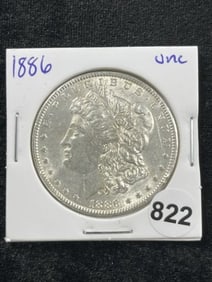 1886 UNC Morgan Silver Dollar Coin