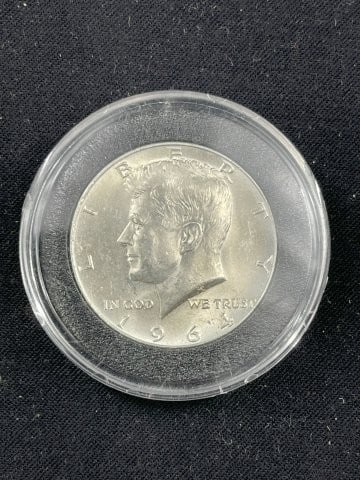 1964 Kennedy Half Dollar Silver Coin: KEY WORDS: INDIAN ARTIFACT ARTIFACTS ARROWHEAD ARROWHEADS NATIVE AMERICAN MISSISSIPPIAN QUAPAW CADDO POTTERY COINS MORGAN DOLLAR PEACE DOLLAR SILVER COINS Arkansas. Now taking in consignments for pre-