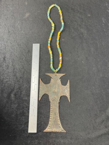 Hudson Bay Trade Cross with Trade Bead Necklace Indian Artifact Arrowhead