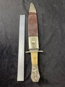 Very Ornate Knife with Sheath Stamped Joseph Rogers & Sons Indian Artifact Arrowhead