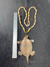 Trade Bead Necklace with Hudson Bay Style Turtle Stamped with a Crown