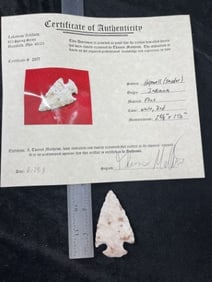 2 & 5/8" Hopewell Snyder with Thomas Matthews COA from Indiana Indian Artifact Arrowhead