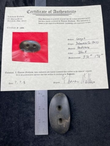 3 & 1/4" Gorget with Thomas Matthews COA from Delaware County, Ohio Indian Artifact Arrowhead (1 of 6)