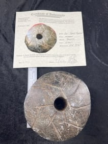 5 & 1/2" x 3 & 1/2" Engraved Ear Spool with Thomas Matthews COA from Oklahoma Indian Artifact