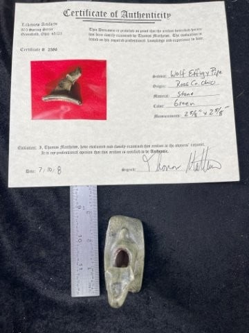 2 & 5/8" Wolf Effigy Pipe with Thomas Matthews COA from Ross County, Ohio Indian Artifact Arrowhead (1 of 10)