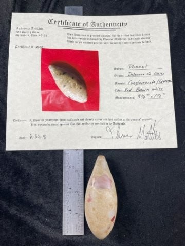 3 & 1/2" Plummet with Thomas Matthews COA from Delaware County, Ohio Indian Artifact Arrowhead (1 of 12)