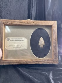 Hamilton Stemmed Point with Museum Card with 12x9 Wooden Frame Indian Artifact Arrowhead