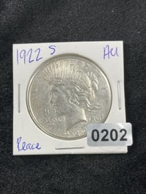 1922 S AU Peace Silver Dollar Coin