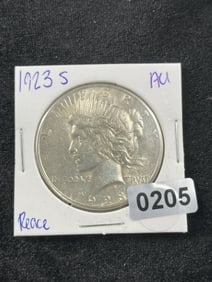 1923 S AU Peace Silver Dollar Coin