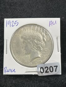1925 AU Peace Silver Dollar Coin