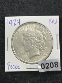 1924 AU Peace Silver Dollar Coin