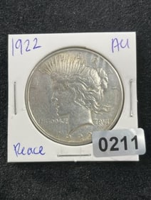 1922 AU Peace Silver Dollar Coin