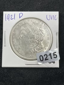 1921 D UNC Morgan Silver Dollar Coin