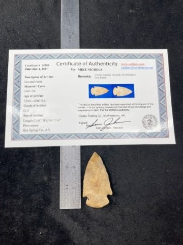 Dovetail with Sam Johnson COA Indian Artifact Arrowhead (1 of 5)
