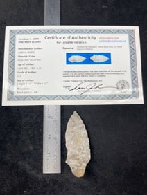 Adena Point with Sam Johnson COA Indian Artifact Arrowhead