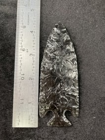 Notched California Spear Head made from Smoking Gray Clear Obsidian Indian Artifact Arrowhead