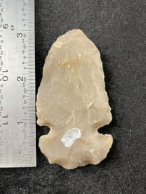 Spud Hoe Knife Notched on both sides, light brown translucent flint, from Kimble County, Texas ex -