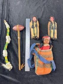 Group of Native American Dolls, etc Indian Artifact Arrowhead