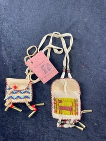 2 Leather Beaded Bags Indian Artifact Arrowhead