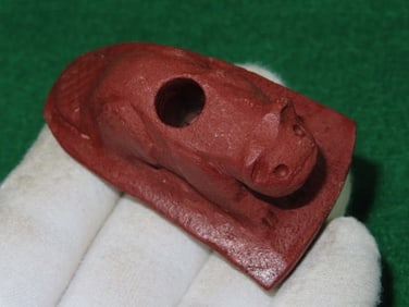 2 & 5/8" Rare Red Granite Beaver Pipe Indian Artifact Arrowhead