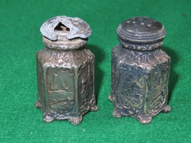 Set of Antique Salt & Pepper Shakers Indian Artifact Arrowhead