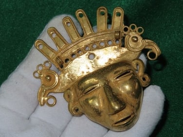 3" x 3 & 3/4" Costarician Gold Mask UNKNOWN MATERIAL Indian Artifact Arrowhead