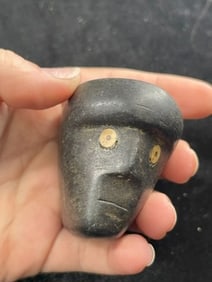 Stone Human Effigy Pipe with Shell Enlayed Eyes Indian Artifact Arrowhead