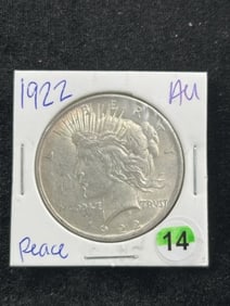 1922 AU Peace Silver Dollar Coin