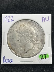 1922 AU Peace Silver Dollar Coin