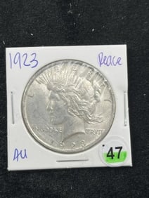 1923 AU Peace Silver Dollar Coin