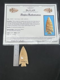 Hardin with Butler COA from Fulton County, Illinois ex - Charlie McCorkle Collection Indian Artifact