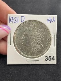 1921 D AU Morgan Silver Dollar Coin