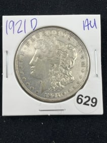 1921 D AU Morgan Silver Dollar Coin