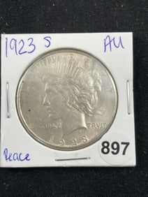 1923 S AU Peace Silver Dollar Coin