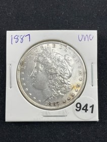 1887 UNC Morgan Silver Dollar Coin