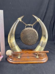 Medal Gong with Horn Holder Indian Artifact Arrowhead