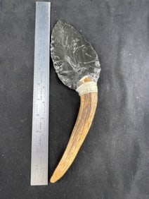 Hafted Obsidian Blade Indian Artifact Arrowhead