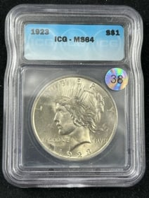 1923 MS64 Peace Silver Dollar Coin