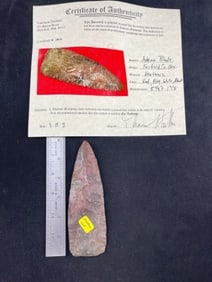 Adena Blade with Thomas Matthews COA from Fairfield County, Ohio Indian Artifact Arrowhead