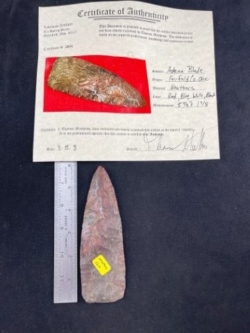 Adena Blade with Thomas Matthews COA from Fairfield County, Ohio Indian Artifact Arrowhead (1 of 6)