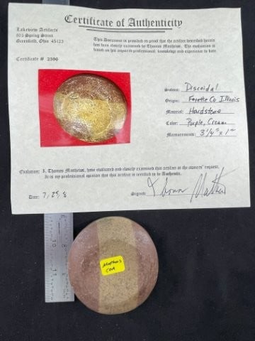 Discoidal with Thomas Matthews COA from Fayette County, Illinois Indian Artifact Arrowhead (1 of 7)